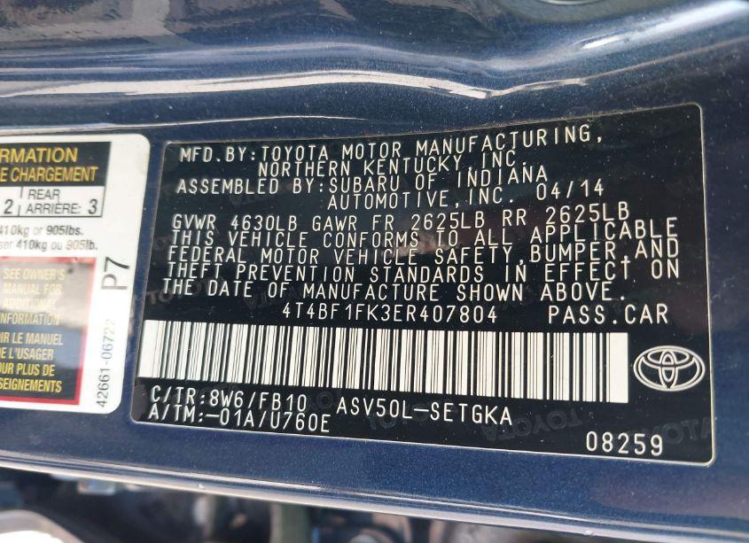 Photo 9 of 2014 Toyota Camry XLE (VIN 4T4BF1FK3ER407804)