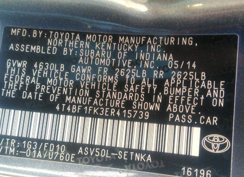 Photo 9 of 2014 Toyota Camry LE (VIN 4T4BF1FK3ER415739)