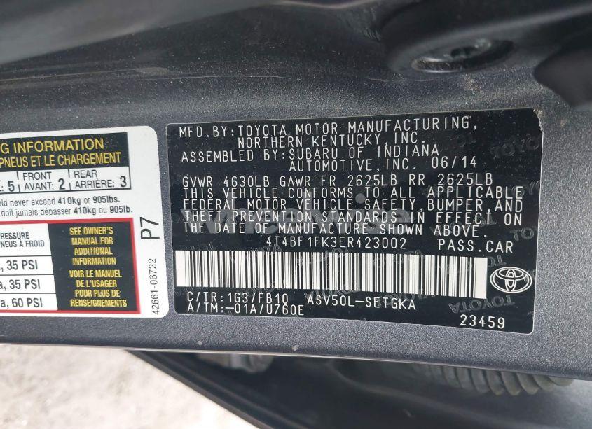 Photo 9 of 2014 Toyota Camry XLE (VIN 4T4BF1FK3ER423002)