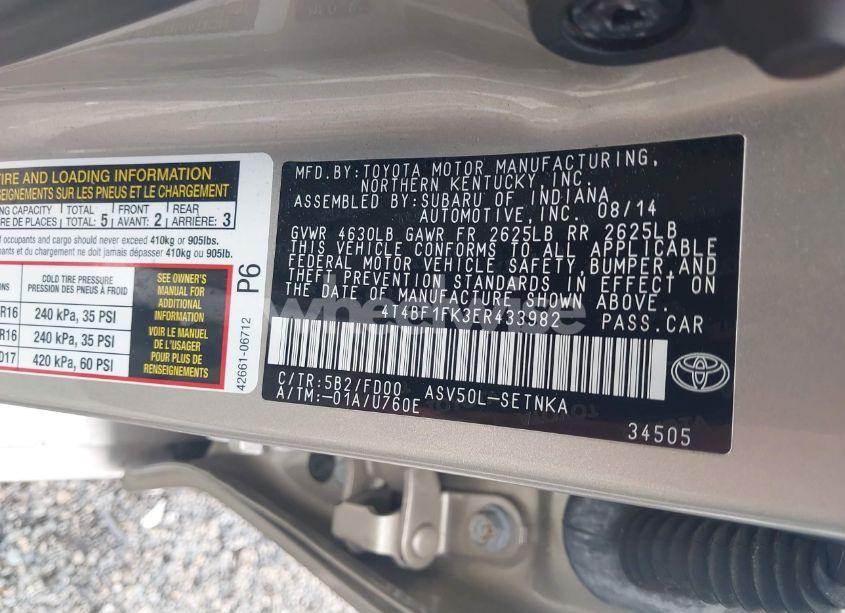 Photo 9 of 2014 Toyota Camry LE (VIN 4T4BF1FK3ER433982)