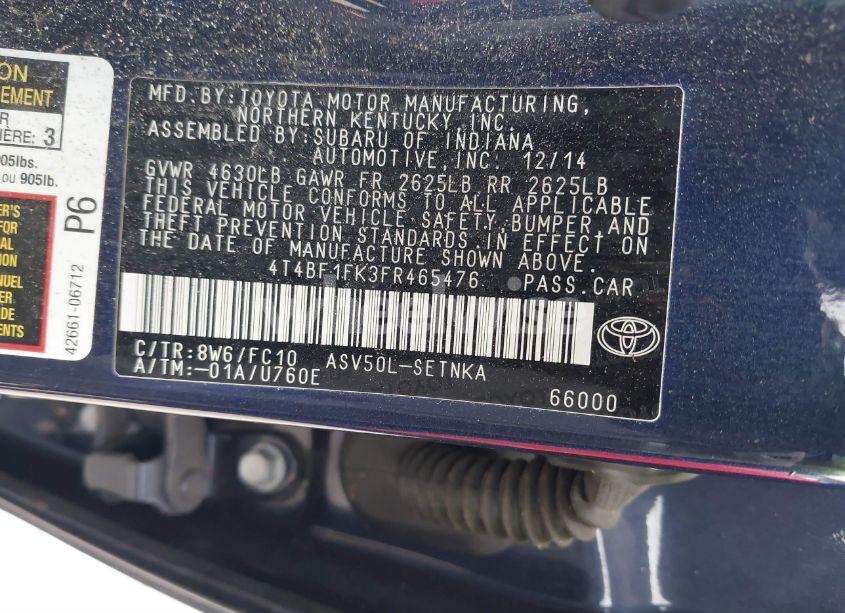 Photo 9 of 2015 Toyota Camry LE (VIN 4T4BF1FK3FR465476)