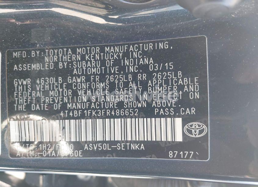 Photo 9 of 2015 Toyota Camry LE (VIN 4T4BF1FK3FR486652)