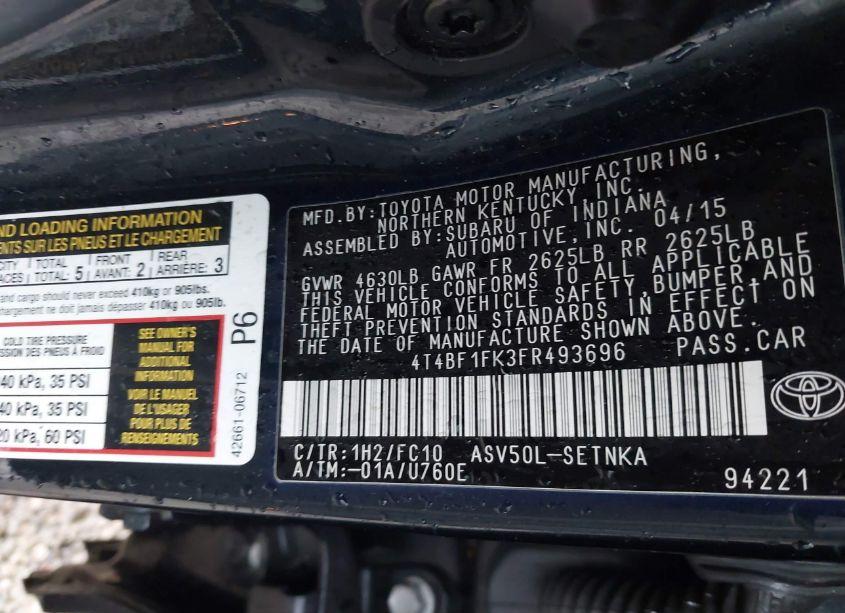 Photo 9 of 2015 Toyota Camry LE (VIN 4T4BF1FK3FR493696)