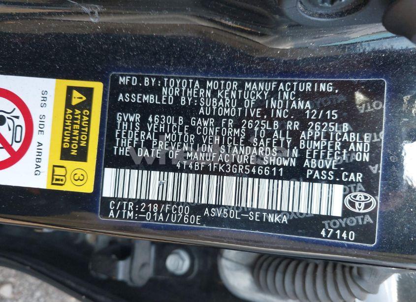 Photo 9 of 2016 Toyota Camry LE (VIN 4T4BF1FK3GR546611)