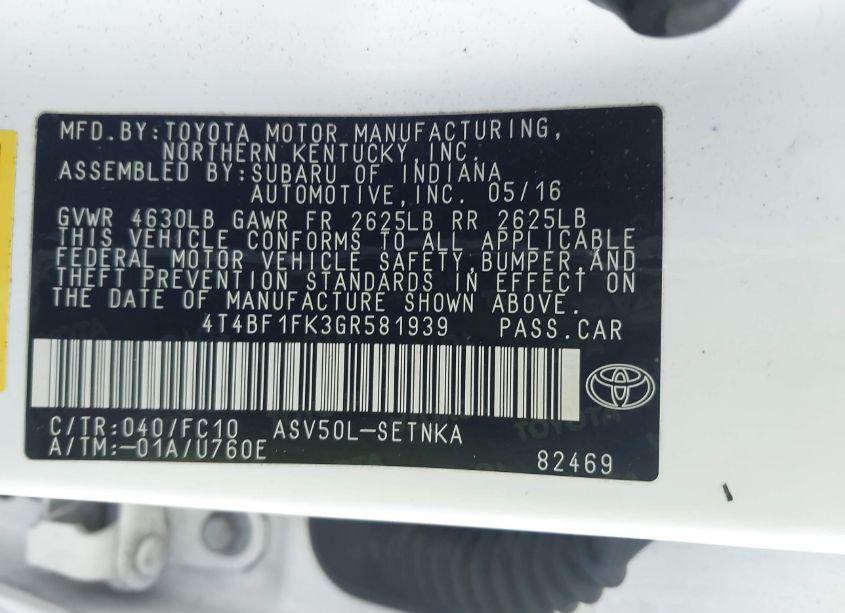 Photo 9 of 2016 Toyota Camry LE (VIN 4T4BF1FK3GR581939)