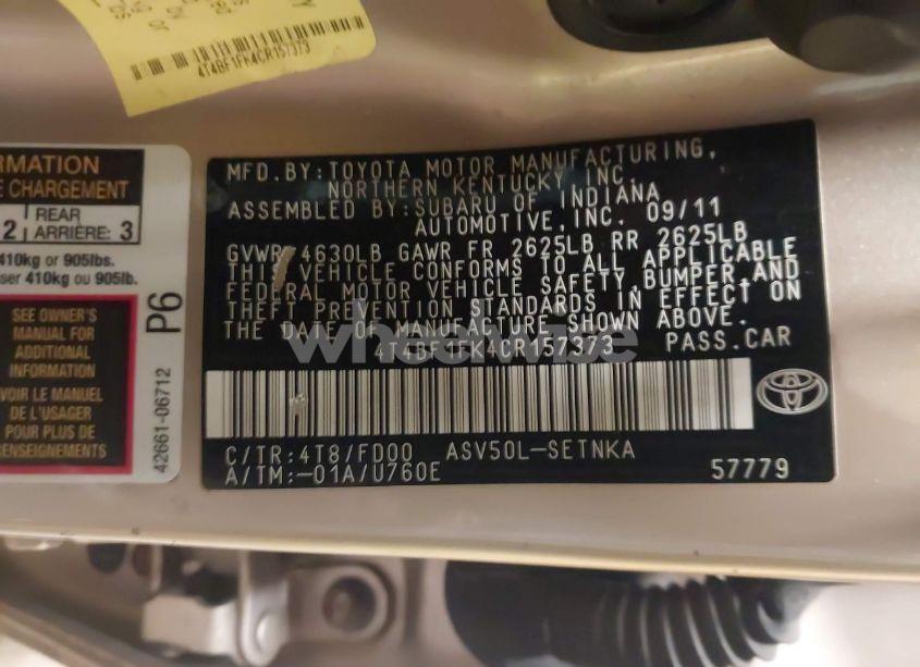 Photo 9 of 2012 Toyota Camry LE (VIN 4T4BF1FK4CR157373)