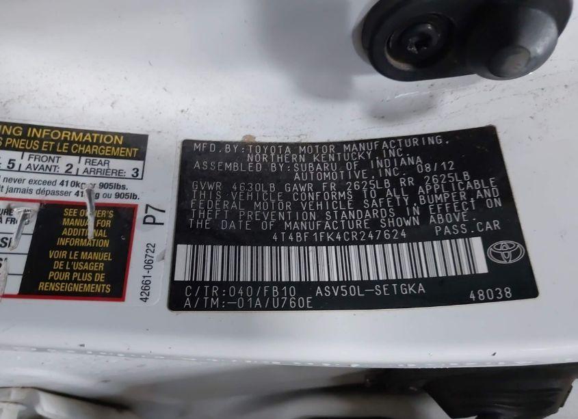 Photo 9 of 2012 Toyota Camry XLE (VIN 4T4BF1FK4CR247624)