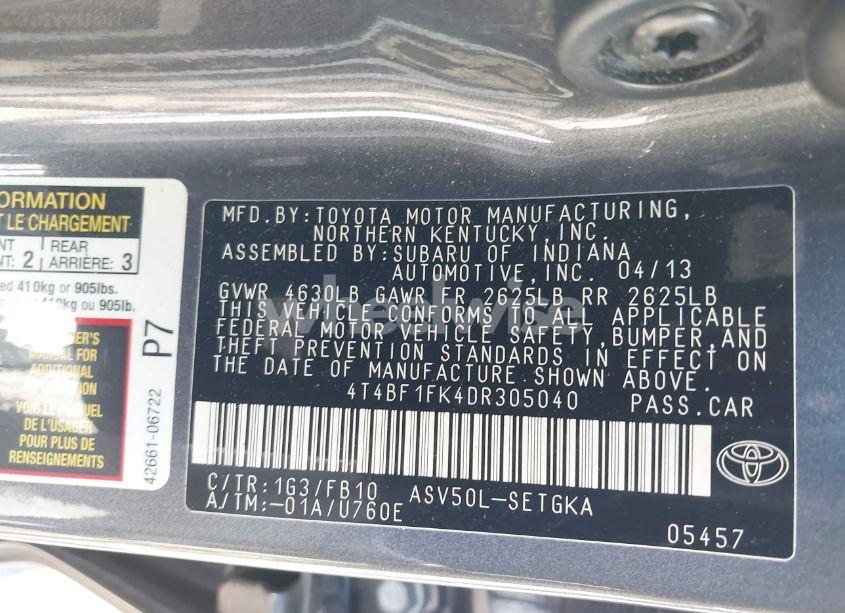 Photo 9 of 2013 Toyota Camry XLE (VIN 4T4BF1FK4DR305040)