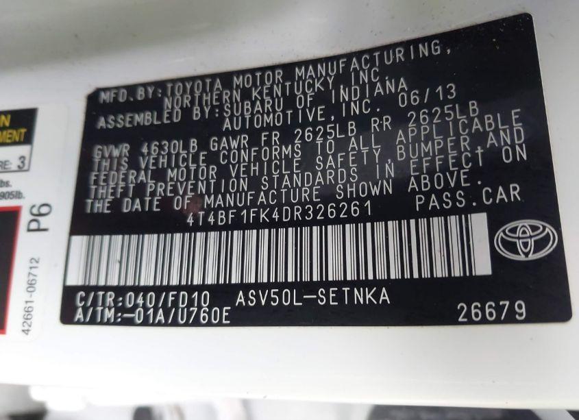 Photo 9 of 2013 Toyota Camry LE (VIN 4T4BF1FK4DR326261)