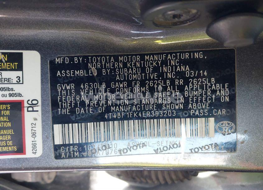 Photo 9 of 2014 Toyota Camry LE (VIN 4T4BF1FK4ER393203)