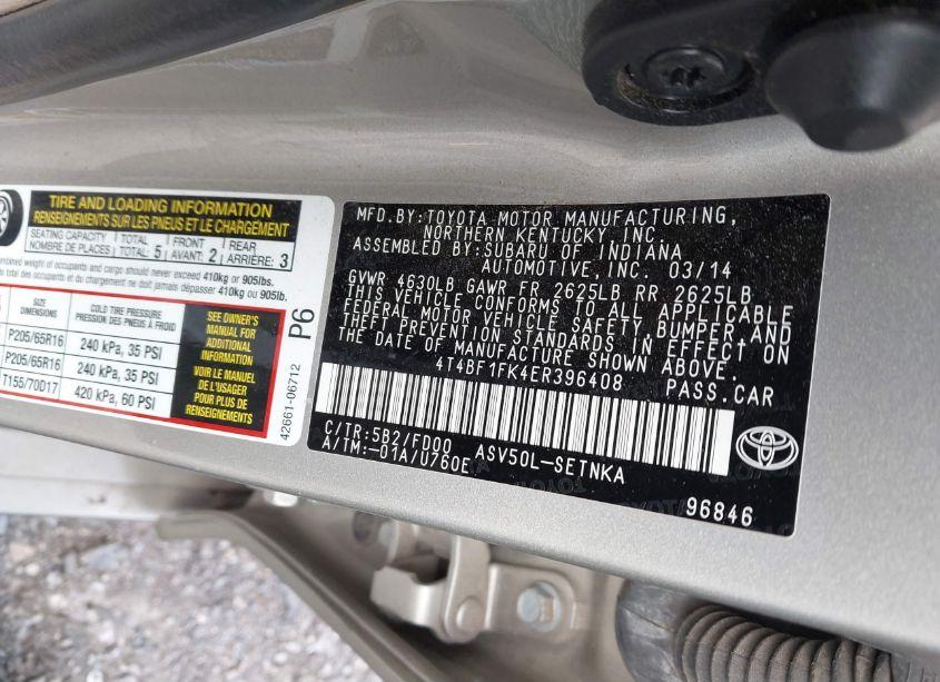 Photo 9 of 2014 Toyota Camry LE (VIN 4T4BF1FK4ER396408)