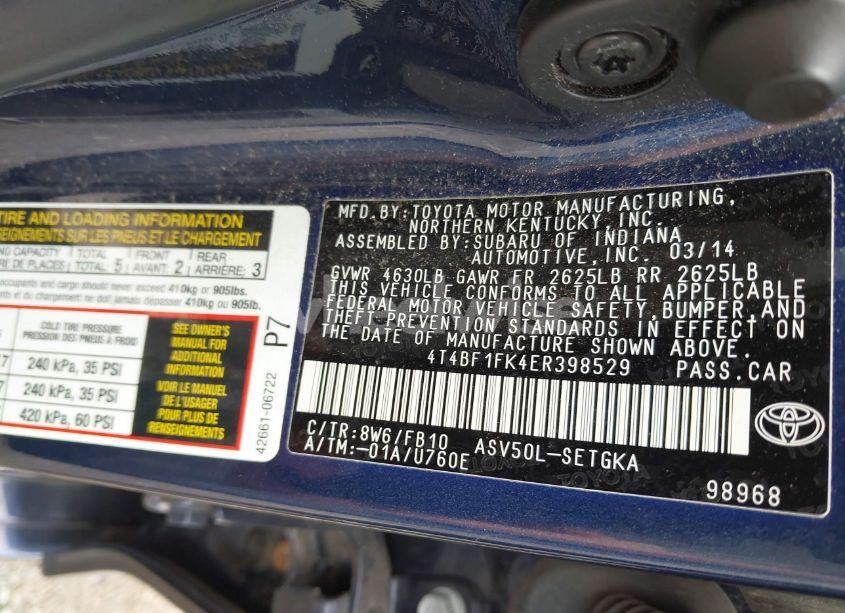 Photo 9 of 2014 Toyota Camry XLE (VIN 4T4BF1FK4ER398529)