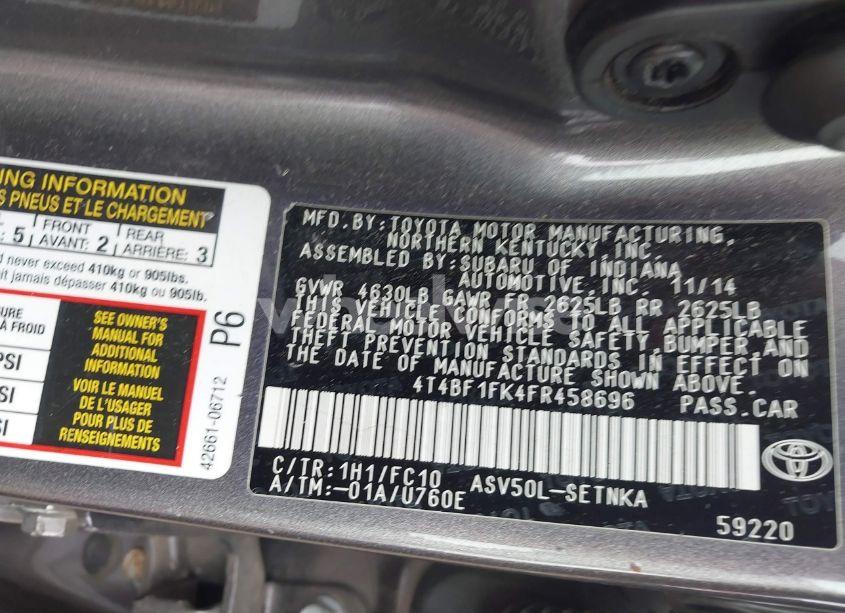 Photo 9 of 2015 Toyota Camry LE (VIN 4T4BF1FK4FR458696)