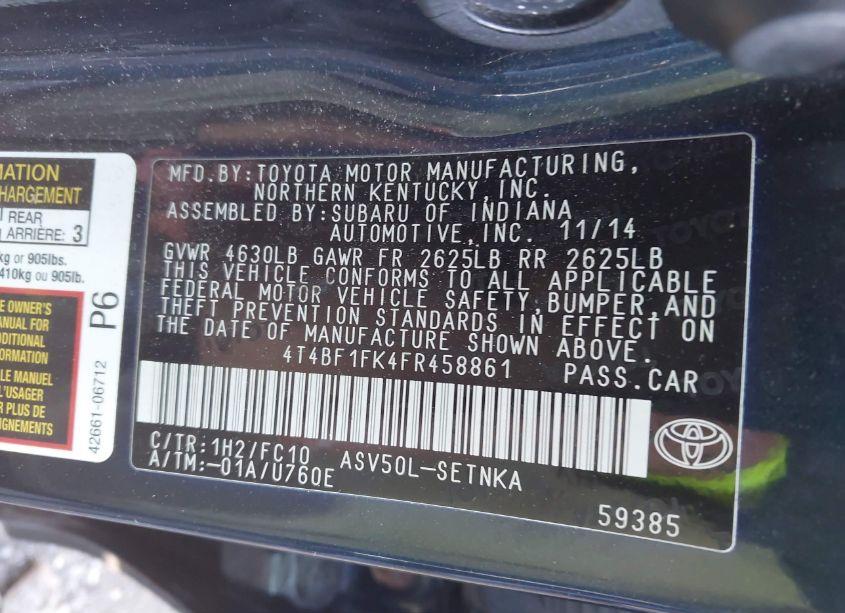 Photo 9 of 2015 Toyota Camry LE (VIN 4T4BF1FK4FR458861)
