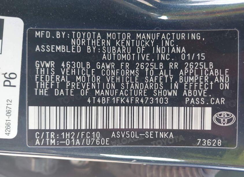 Photo 9 of 2015 Toyota Camry LE (VIN 4T4BF1FK4FR473103)