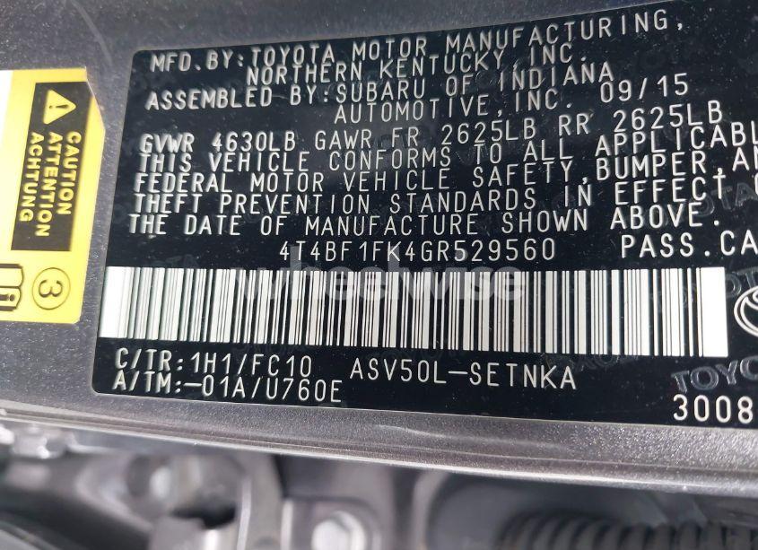 Photo 9 of 2016 Toyota Camry LE (VIN 4T4BF1FK4GR529560)