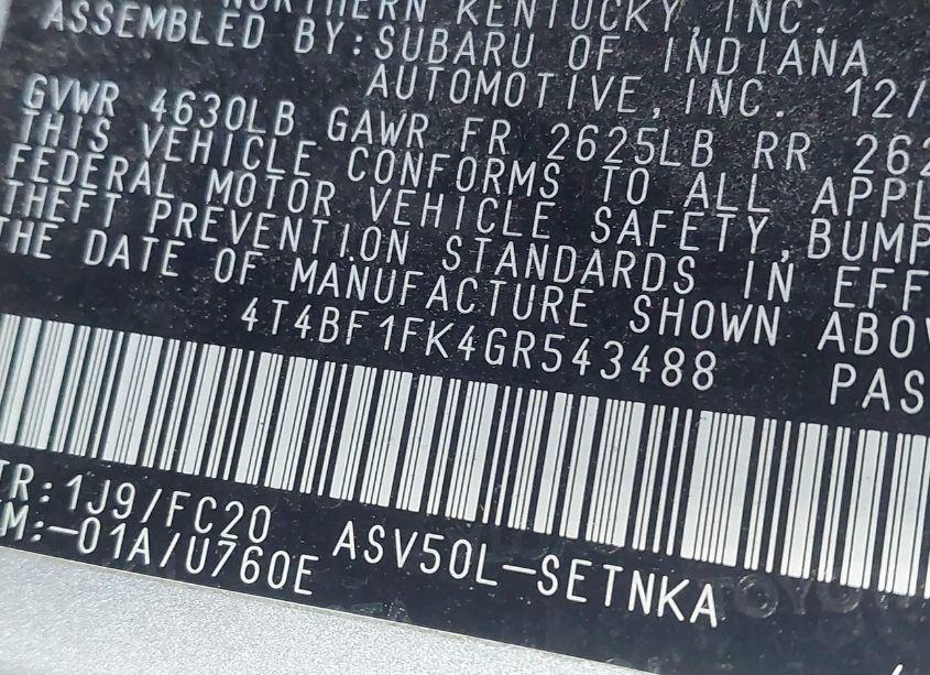 Photo 9 of 2016 Toyota Camry LE (VIN 4T4BF1FK4GR543488)