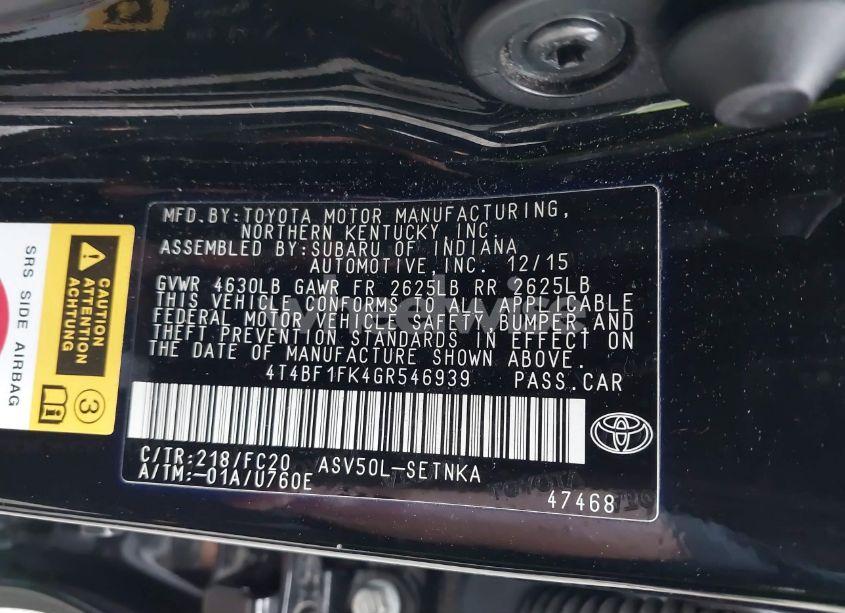 Photo 9 of 2016 Toyota Camry LE (VIN 4T4BF1FK4GR546939)