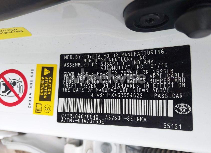 Photo 9 of 2016 Toyota Camry LE (VIN 4T4BF1FK4GR554622)