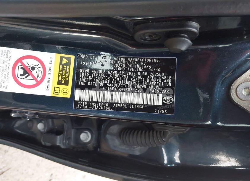 Photo 9 of 2016 Toyota Camry LE (VIN 4T4BF1FK4GR571226)