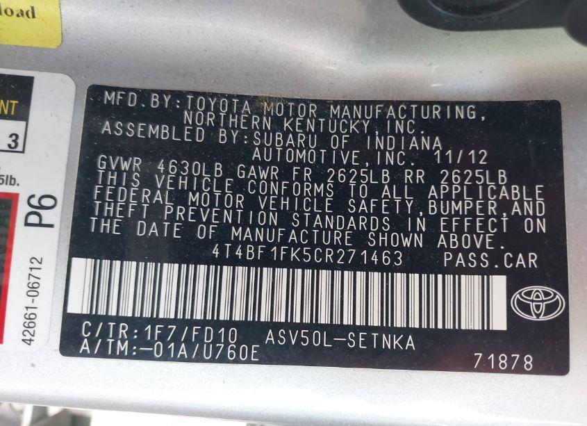 Photo 9 of 2012 Toyota Camry LE (VIN 4T4BF1FK5CR271463)