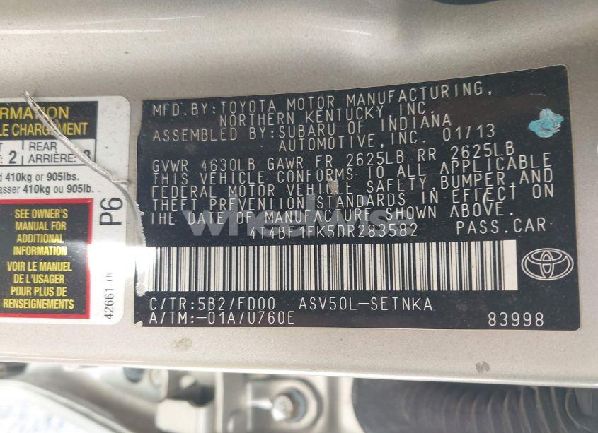 Photo 9 of 2013 Toyota Camry LE (VIN 4T4BF1FK5DR283582)