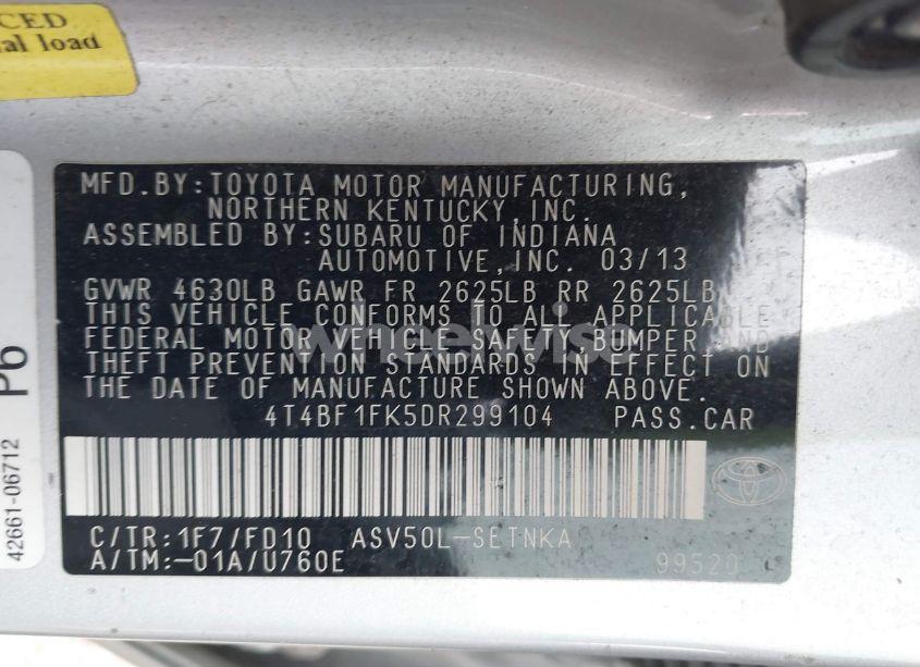 Photo 9 of 2013 Toyota Camry LE (VIN 4T4BF1FK5DR299104)