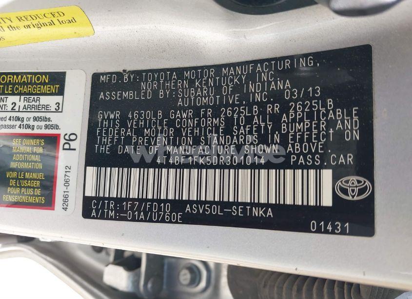 Photo 9 of 2013 Toyota Camry LE (VIN 4T4BF1FK5DR301014)