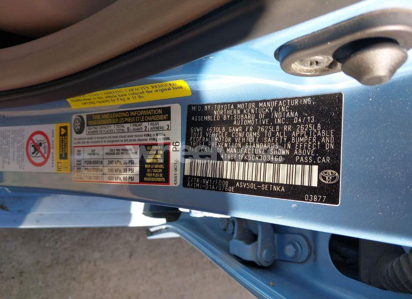 Photo 9 of 2013 Toyota Camry LE (VIN 4T4BF1FK5DR303460)