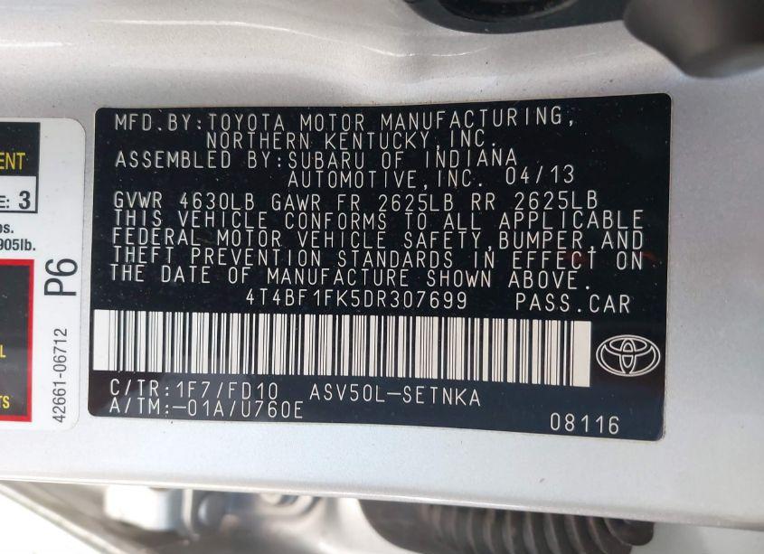 Photo 9 of 2013 Toyota Camry LE (VIN 4T4BF1FK5DR307699)
