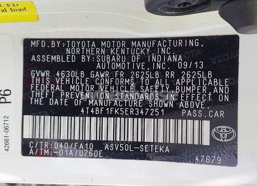Photo 9 of 2014 Toyota Camry L (VIN 4T4BF1FK5ER347251)