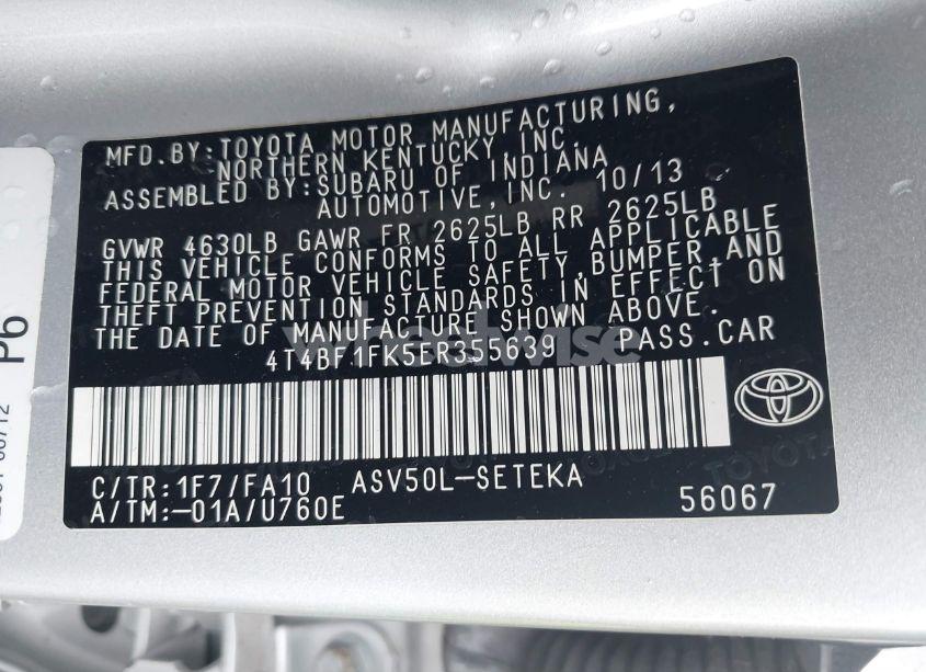 Photo 9 of 2014 Toyota Camry L (VIN 4T4BF1FK5ER355639)
