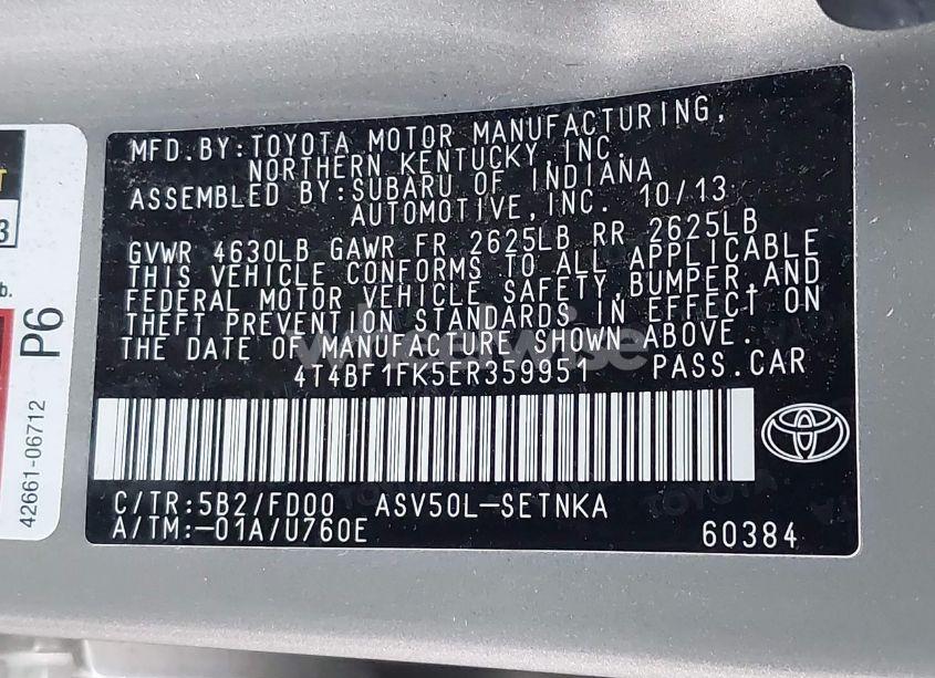 Photo 9 of 2014 Toyota Camry LE (VIN 4T4BF1FK5ER359951)