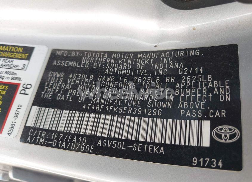 Photo 9 of 2014 Toyota Camry L (VIN 4T4BF1FK5ER391296)