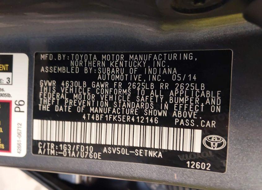 Photo 9 of 2014 Toyota Camry LE (VIN 4T4BF1FK5ER412146)