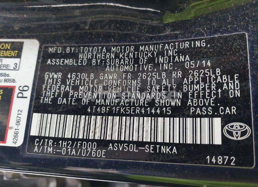 Photo 9 of 2014 Toyota Camry LE (VIN 4T4BF1FK5ER414415)