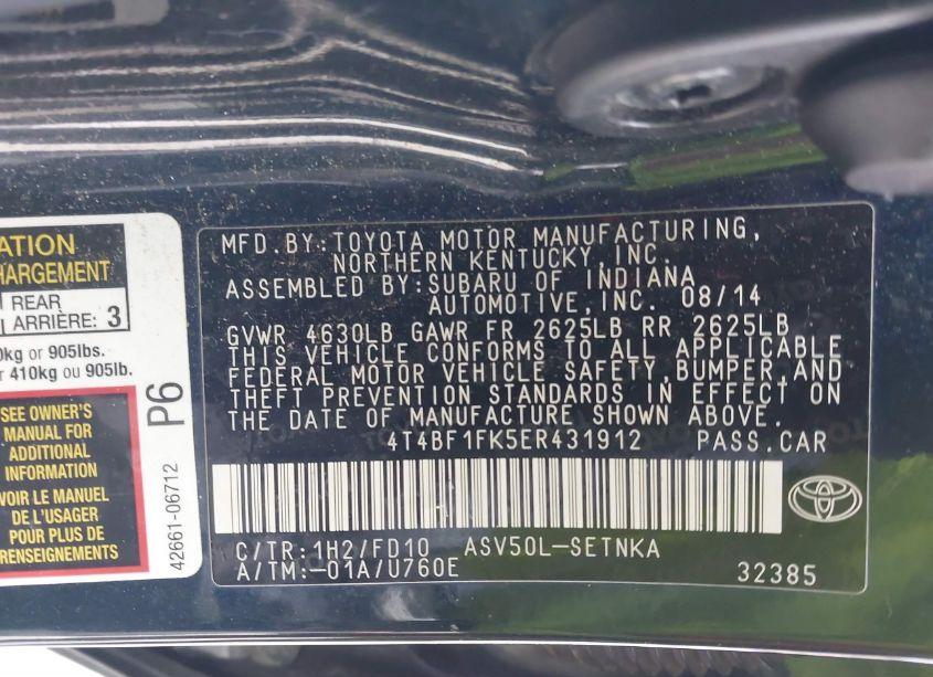 Photo 9 of 2014 Toyota Camry LE (VIN 4T4BF1FK5ER431912)