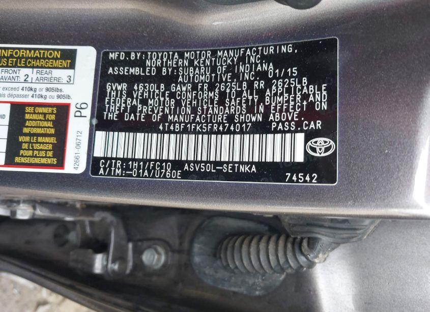 Photo 9 of 2015 Toyota Camry LE (VIN 4T4BF1FK5FR474017)