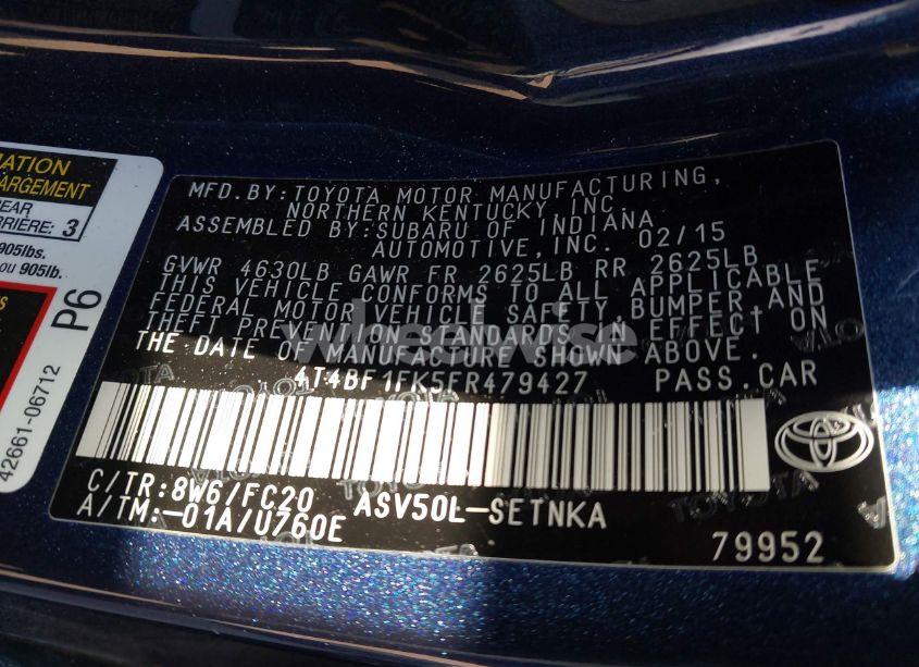 Photo 9 of 2015 Toyota Camry LE (VIN 4T4BF1FK5FR479427)