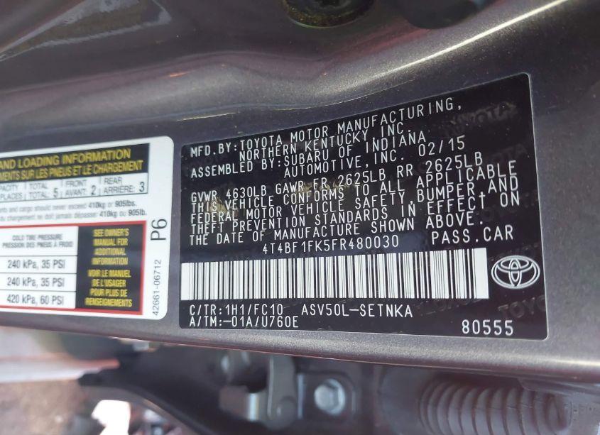 Photo 9 of 2015 Toyota Camry LE (VIN 4T4BF1FK5FR480030)