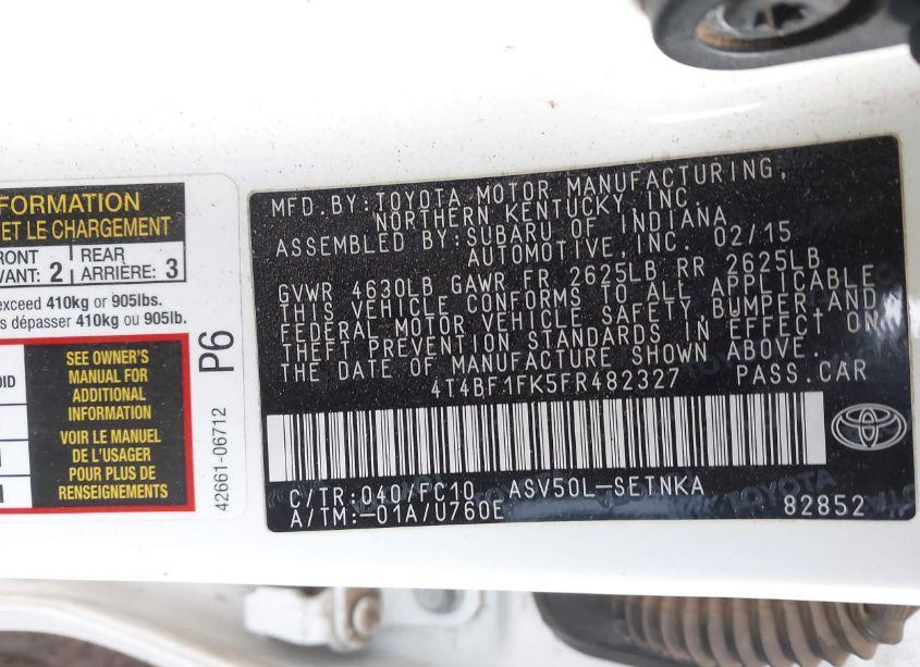 Photo 9 of 2015 Toyota Camry LE (VIN 4T4BF1FK5FR482327)