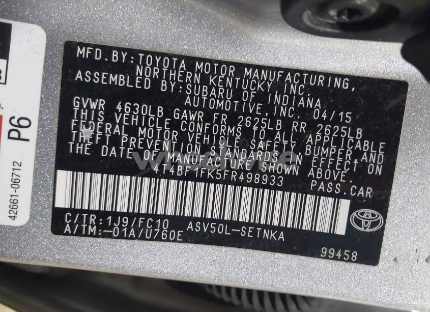 Photo 9 of 2015 Toyota Camry LE (VIN 4T4BF1FK5FR498933)