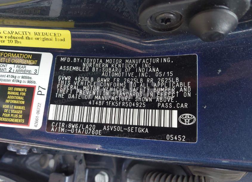 Photo 9 of 2015 Toyota Camry XLE (VIN 4T4BF1FK5FR504925)