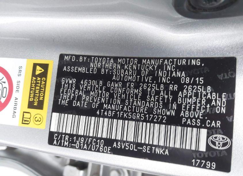 Photo 9 of 2016 Toyota Camry LE (VIN 4T4BF1FK5GR517272)