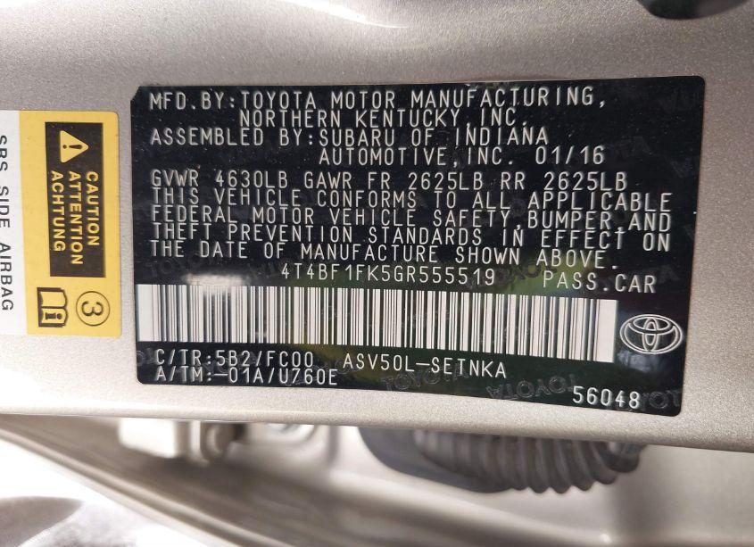 Photo 9 of 2016 Toyota Camry LE (VIN 4T4BF1FK5GR555519)