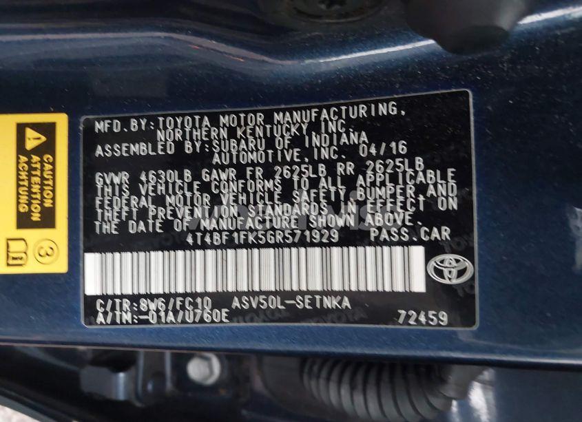 Photo 9 of 2016 Toyota Camry LE (VIN 4T4BF1FK5GR571929)