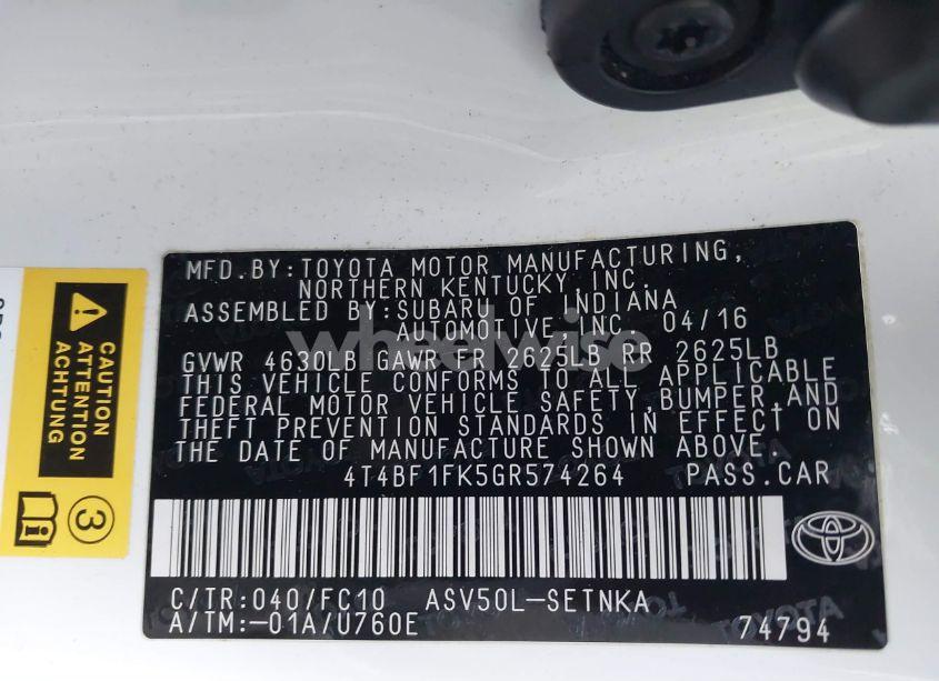 Photo 9 of 2016 Toyota Camry LE (VIN 4T4BF1FK5GR574264)