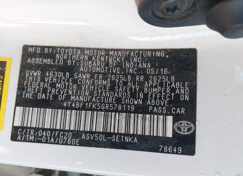 Photo 9 of 2016 Toyota Camry LE (VIN 4T4BF1FK5GR578119)