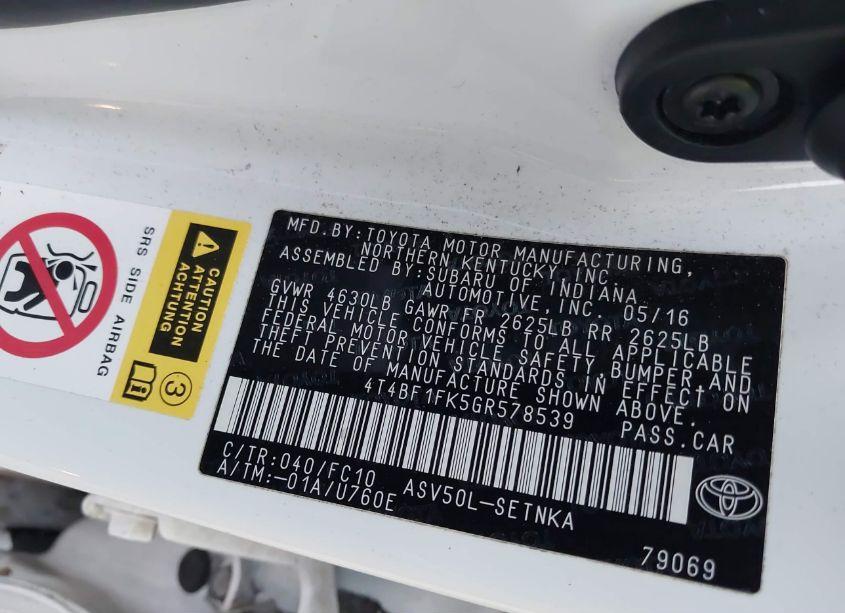 Photo 9 of 2016 Toyota Camry LE (VIN 4T4BF1FK5GR578539)