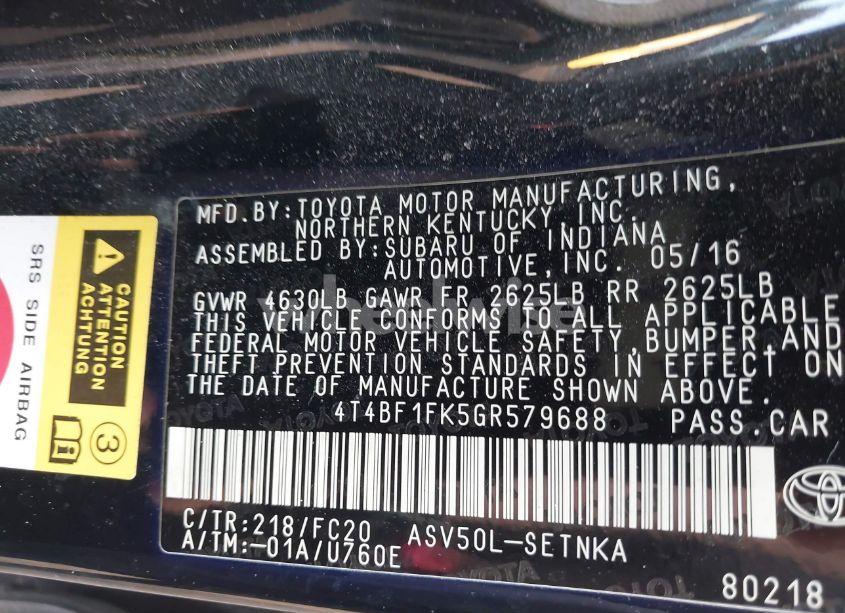 Photo 9 of 2016 Toyota Camry LE (VIN 4T4BF1FK5GR579688)